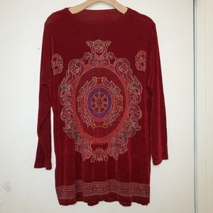 Antique Chinese Decorative Long Sleeve Shirt Dark Red